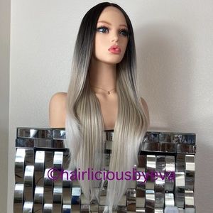 Ash blonde wig ombré lace front middle part 26”